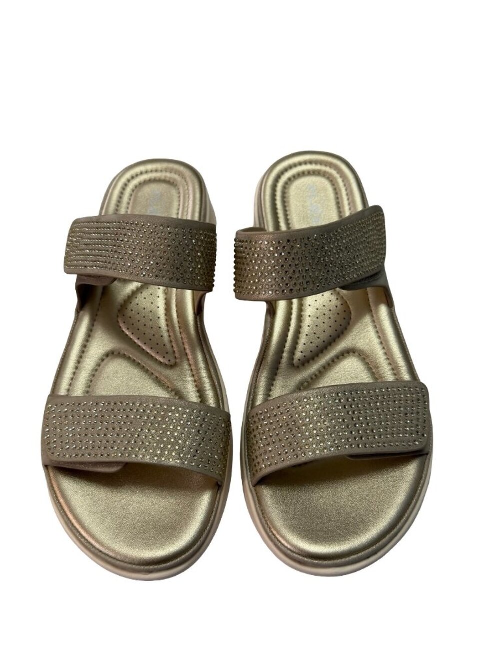 Flexus by Spring Step Bling-SGld Soft Gold Rhinestone Comfort Slide Sandals Size
